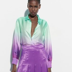 Beautiful silk tie dye Zara top.  Long sleeve, satin BRAND NEW